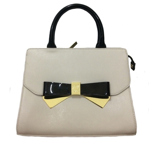Anne Klein Black and cream bow satchel bag with shoulder strap - Picture 1 of 9